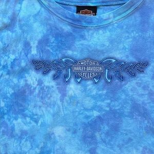 Vintage Y2K Harley Davidson Blue Tie Dye Sleeveless Tank Top